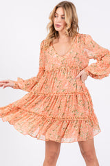 Peach Floral Ruffle Tiered Dress