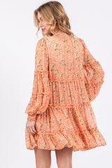 Peach Floral Ruffle Tiered Dress