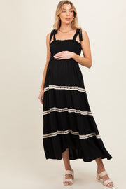 Black Smocked Maternity Maxi Dress