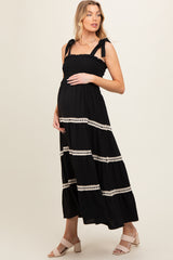 Black Smocked Maternity Maxi Dress