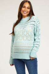 Light Blue Open Knit Maternity Sweater