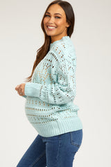 Light Blue Open Knit Maternity Sweater