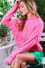 Fuchsia Open Knit Maternity Sweater