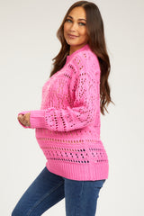 Fuchsia Open Knit Maternity Sweater