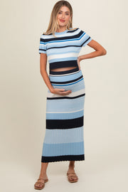 Blue Ribbed Striped Maternity Skirt Set