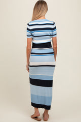 Blue Ribbed Striped Maternity Skirt Set