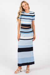 Blue Ribbed Striped Skirt Set