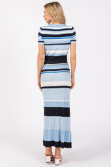 Blue Ribbed Striped Skirt Set