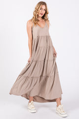 Taupe Tiered Sleeveless Maternity Maxi Dress