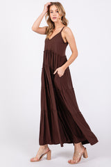 Brown Tiered Sleeveless Maxi Dress