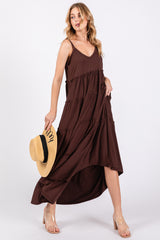 Brown Tiered Sleeveless Maxi Dress