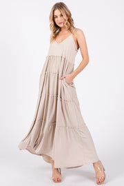 Beige Tiered Sleeveless Maxi Dress