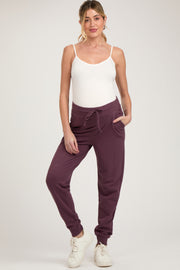 Purple Basic Drawstring Maternity Sweatpants