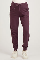 Purple Basic Drawstring Maternity Sweatpants