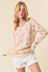 Cream Heart Print Knit Maternity Sweater