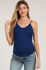 Navy Ribbed Snap Button Maternity Cami