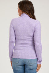 Lavender Ribbed Long Sleeve Maternity Turtle Neck Top