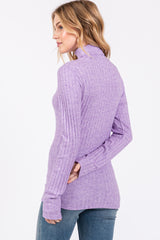 Lavender Ribbed Long Sleeve Turtle Neck Top