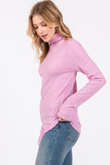 Mauve Ribbed Long Sleeve Turtle Neck Top