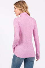 Mauve Ribbed Long Sleeve Turtle Neck Top