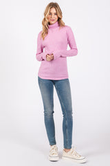 Mauve Ribbed Long Sleeve Turtle Neck Top