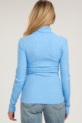 Light Blue Ribbed Long Sleeve Maternity Turtle Neck Top