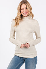 Cream Ribbed Long Sleeve Maternity Turtle Neck Top