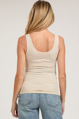 Beige Sleeveless Fitted Maternity Tank Top