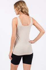 Beige Sleeveless Fitted Tank Top