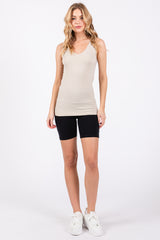 Beige Sleeveless Fitted Tank Top