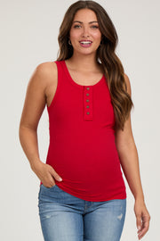 Red Button Accent Ribbed Maternity Tank