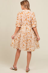 Camel Floral Button Down Maternity Dress