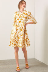 Camel Floral Button Down Dress