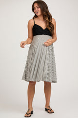 Black Striped Lace V-Neck Maternity Dress