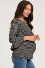 Black Striped Maternity 3/4 Sleeve Top