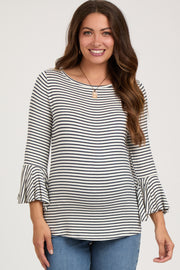 Navy Blue Striped Maternity 3/4 Sleeve Top