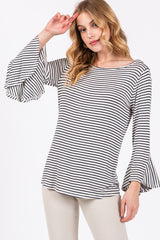 Navy Blue Striped 3/4 Sleeve Top