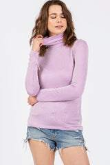 Lavender Ribbed Maternity Turtleneck Top