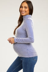 Blue Ribbed Maternity Turtleneck Top