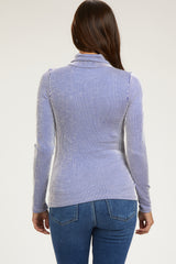 Blue Ribbed Maternity Turtleneck Top