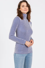 Blue Ribbed Turtleneck Top