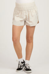 Cream Smocked Active Running Maternity Shorts