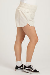 Cream Smocked Active Running Maternity Shorts