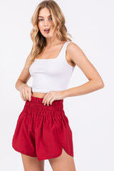 Burgundy Smocked Active Running Maternity Shorts