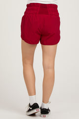 Burgundy Smocked Active Running Maternity Shorts