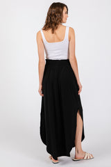 Black Smocked Rounded Hem Maxi Skirt