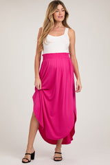 Fuchsia Smocked Rounded Hem Maternity Maxi Skirt