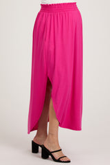 Fuchsia Smocked Rounded Hem Maternity Maxi Skirt