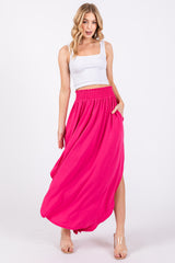 Fuchsia Smocked Rounded Hem Maternity Maxi Skirt