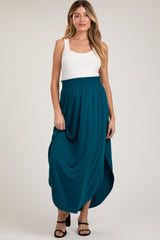 Teal Smocked Rounded Hem Maternity Maxi Skirt